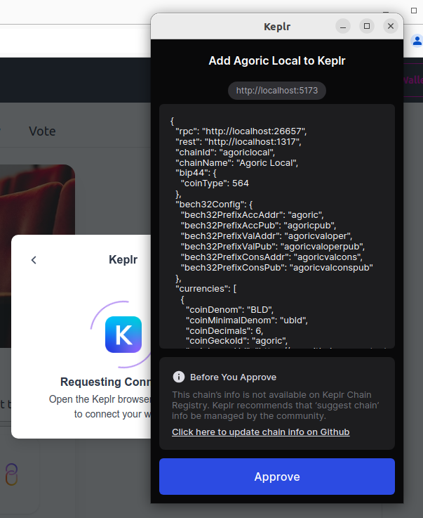 Screenshot: Approve the connection in Keplr